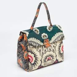 Pre Owned Valenitino Multicolor Floral Print Leather Mime Top Handle Bag