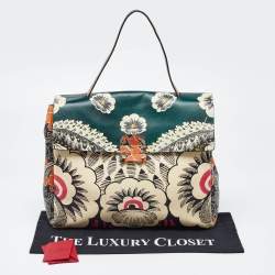 Pre Owned Valenitino Multicolor Floral Print Leather Mime Top Handle Bag
