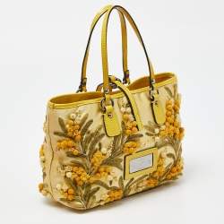 مملوكة مسبقًا Valentino Yellow Satin and Patent Leather Applique Tote