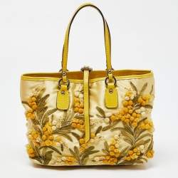 مملوكة مسبقًا Valentino Yellow Satin and Patent Leather Applique Tote