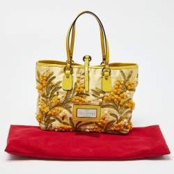 مملوكة مسبقًا Valentino Yellow Satin and Patent Leather Applique Tote