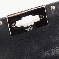 Valentino Silver Quilted Leather Large Rockstud Spike Top Handle Bag