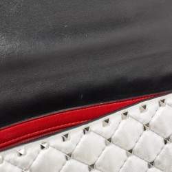 Valentino Silver Quilted Leather Large Rockstud Spike Top Handle Bag