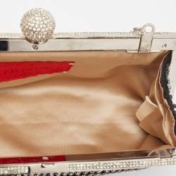 Pre Owned Valentino Black Satin Crystal Studded Frame Chain Clutch