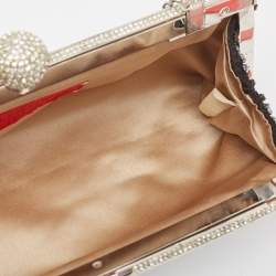 Pre Owned Valentino Black Satin Crystal Studded Frame Chain Clutch