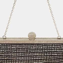 Pre Owned Valentino Black Satin Crystal Studded Frame Chain Clutch