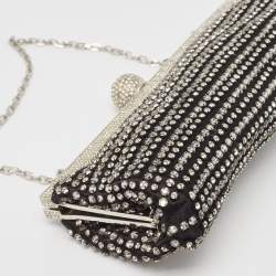 Pre Owned Valentino Black Satin Crystal Studded Frame Chain Clutch