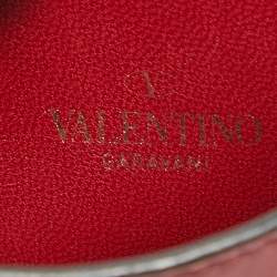 Pre Owned Valentino Burgundy Quilted Leather Rockstud Spike Card Case