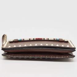 Valentino Brown Leather Beaded Rockstud Wristlet Clutch