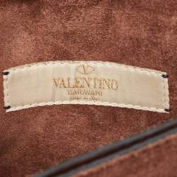 Valentino Brown Leather Beaded Rockstud Wristlet Clutch