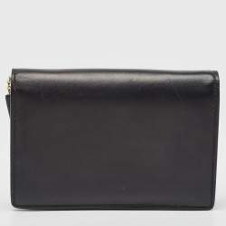 Pre Owned Valentino Black Leather Flap Chain Clutch
