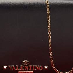 Pre Owned Valentino Black Leather Flap Chain Clutch