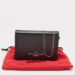 Pre Owned Valentino Black Leather Flap Chain Clutch