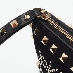 Pre Owned Valentino Black Suede Large Rockstud Embellished Wristlet Pouch