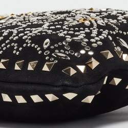 Pre Owned Valentino Black Suede Large Rockstud Embellished Wristlet Pouch