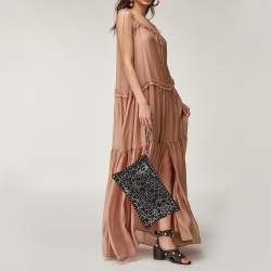 Pre Owned Valentino Black Suede Large Rockstud Embellished Wristlet Pouch