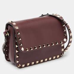 Pre Owned Valentino Burgundy Leather Mini Rockstud Crossbody Bag