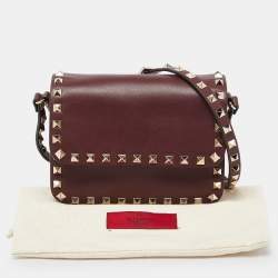 Pre Owned Valentino Burgundy Leather Mini Rockstud Crossbody Bag