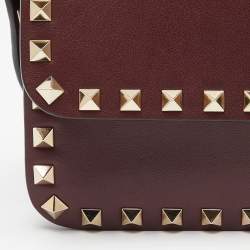 Pre Owned Valentino Burgundy Leather Mini Rockstud Crossbody Bag