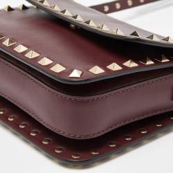 Pre Owned Valentino Burgundy Leather Mini Rockstud Crossbody Bag