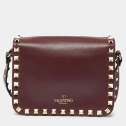 Pre Owned Valentino Burgundy Leather Mini Rockstud Crossbody Bag