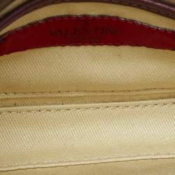 Pre Owned Valentino Burgundy Leather Mini Rockstud Crossbody Bag