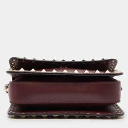 Pre Owned Valentino Burgundy Leather Mini Rockstud Crossbody Bag