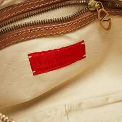 Valentino Brown/Beige Canvas and Leather VLogo Embellished Catch Bag