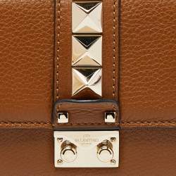 Pre Owned Valentino Brown Leather Small Rockstud Glam Lock Flap Bag
