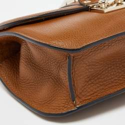 Pre Owned Valentino Brown Leather Small Rockstud Glam Lock Flap Bag