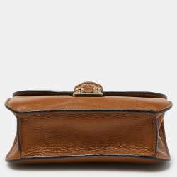 Pre Owned Valentino Brown Leather Small Rockstud Glam Lock Flap Bag