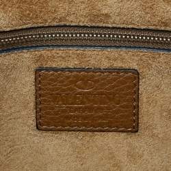 Pre Owned Valentino Brown Leather Small Rockstud Glam Lock Flap Bag