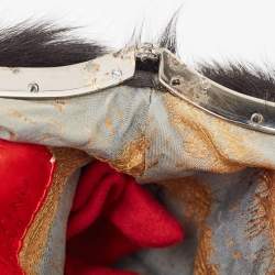 Pre Owned Valentino Black Fur Floral Applique Frame Chain Clutch