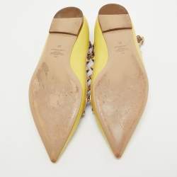 Valentino Yellow/Dusty Pink Leather Rockstud Ankle Strap Flats Size 39