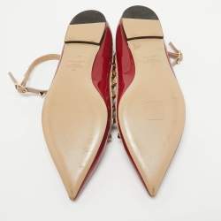 Pre Owned Valentino Red/Beige Patent and Leather Rockstud Ballet Flats  Size 38.5