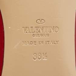 Pre Owned Valentino Red/Beige Patent and Leather Rockstud Ballet Flats  Size 38.5