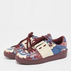 Valentino Multicolor Floral Printed Leather Low Top Sneakers Size 36.5