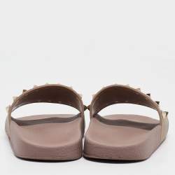 Pre Owned Valentino Dusty Pink Rubber Rockstud Slides Size 38