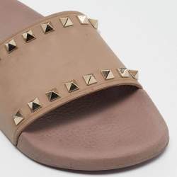 Pre Owned Valentino Dusty Pink Rubber Rockstud Slides Size 38
