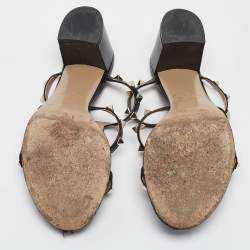 Pre Owned Valentino Black Leather Rockstud Slide Sandals Size 40