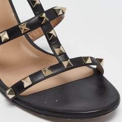 Pre Owned Valentino Black Leather Rockstud Slide Sandals Size 40