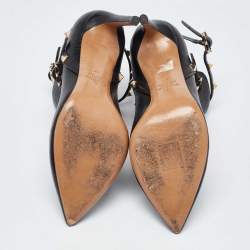 Pre Owned Valentino Black Leather Rockstud Pointed Toe Ankle Boots Size 37