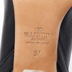 Pre Owned Valentino Black Leather Rockstud Pointed Toe Ankle Boots Size 37
