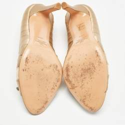 Pre Owned Valentino Beige Satin  Crystal Embellished Open Toe Pumps Size 36.5
