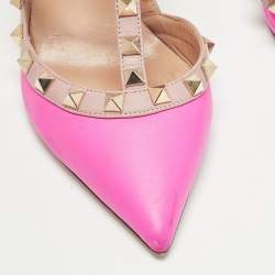 Valentino Pink/Beige Leather Rockstud Ankle Strap  Sandals Size 36.5