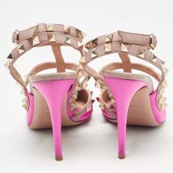 Valentino Pink/Beige Leather Rockstud Ankle Strap  Sandals Size 36.5