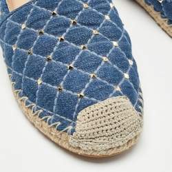 Pre Owned Valentino Blue Denim Rockstud Foldable Espadrille Flats Size 39