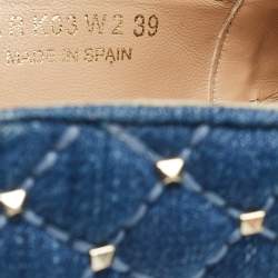 Pre Owned Valentino Blue Denim Rockstud Foldable Espadrille Flats Size 39
