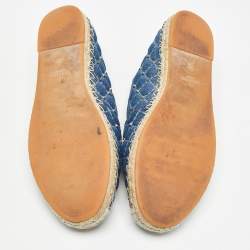 Pre Owned Valentino Blue Denim Rockstud Foldable Espadrille Flats Size 39