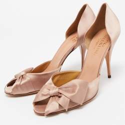 Pre Owned Valentino Light Pink Satin Bow Peep Toe Pumps Size 41
